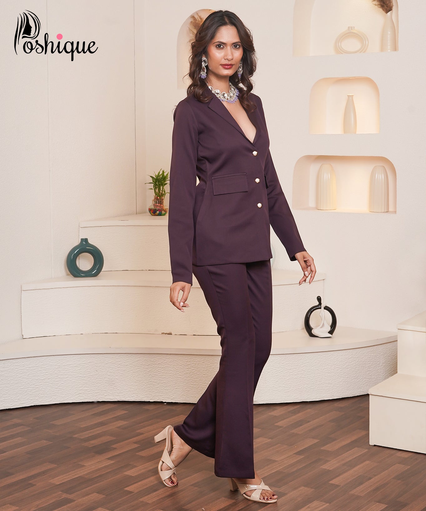 Luxe Plum Tailored Blazer & Flared Trousers Set